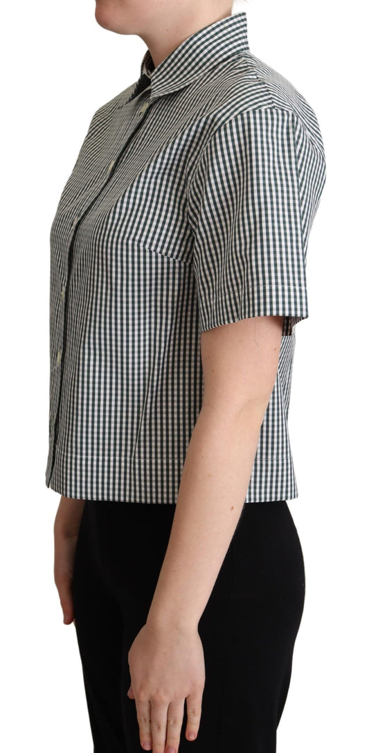 Dolce & Gabbana White Green Cotton Check Shirt Blouse Women's Top
