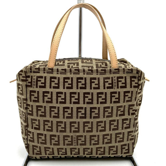 Fendi Zucchino Beige Canvas Leather Handbag ()