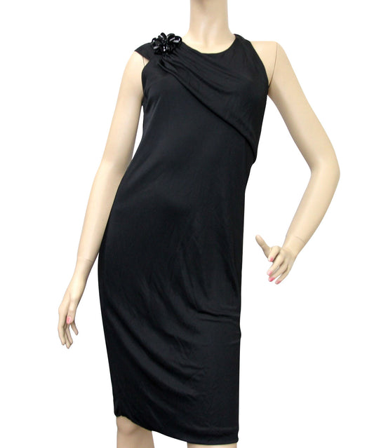 Gucci Women's Black Rayon Medium Dress With Flower Brooch