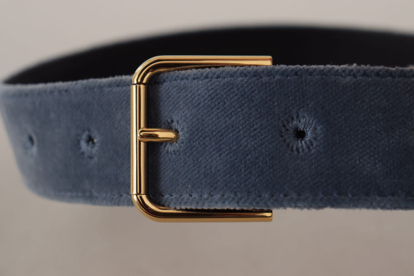 Dolce & Gabbana Navy Blue Velvet Gold Metal Logo Waist Buckle Women's Belt