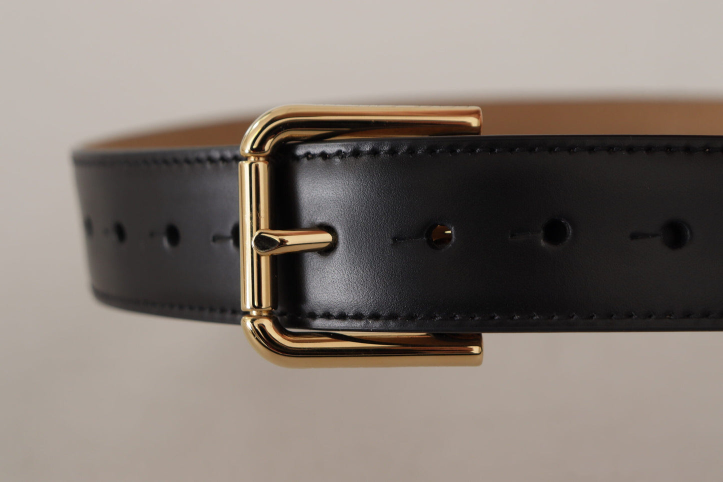 Dolce & Gabbana Black Solid Leather Classic Gold Waist Buckle Women's Belt