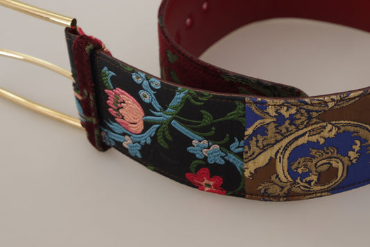 Dolce & Gabbana Red Embroidered Leather Gold Logo Metal Buckle Women's Belt