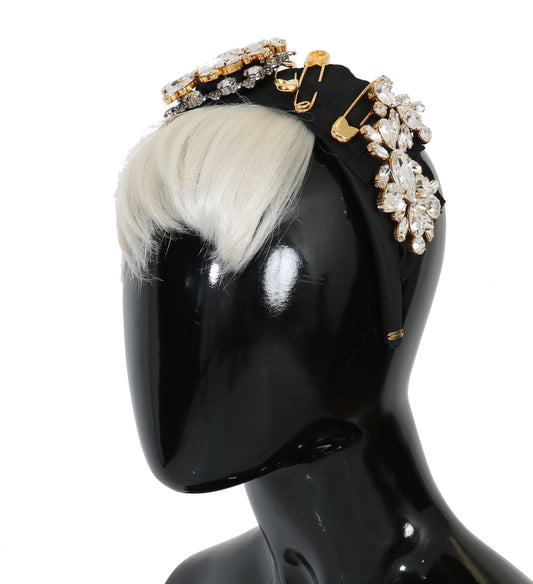 Dolce & Gabbana Black Crystal White Hair Parrucchiera Headband Women's Diadem