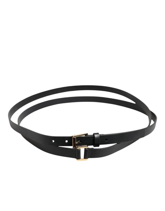 Dolce & Gabbana Black Double Strap Leather Gold Buckle Men's Belt