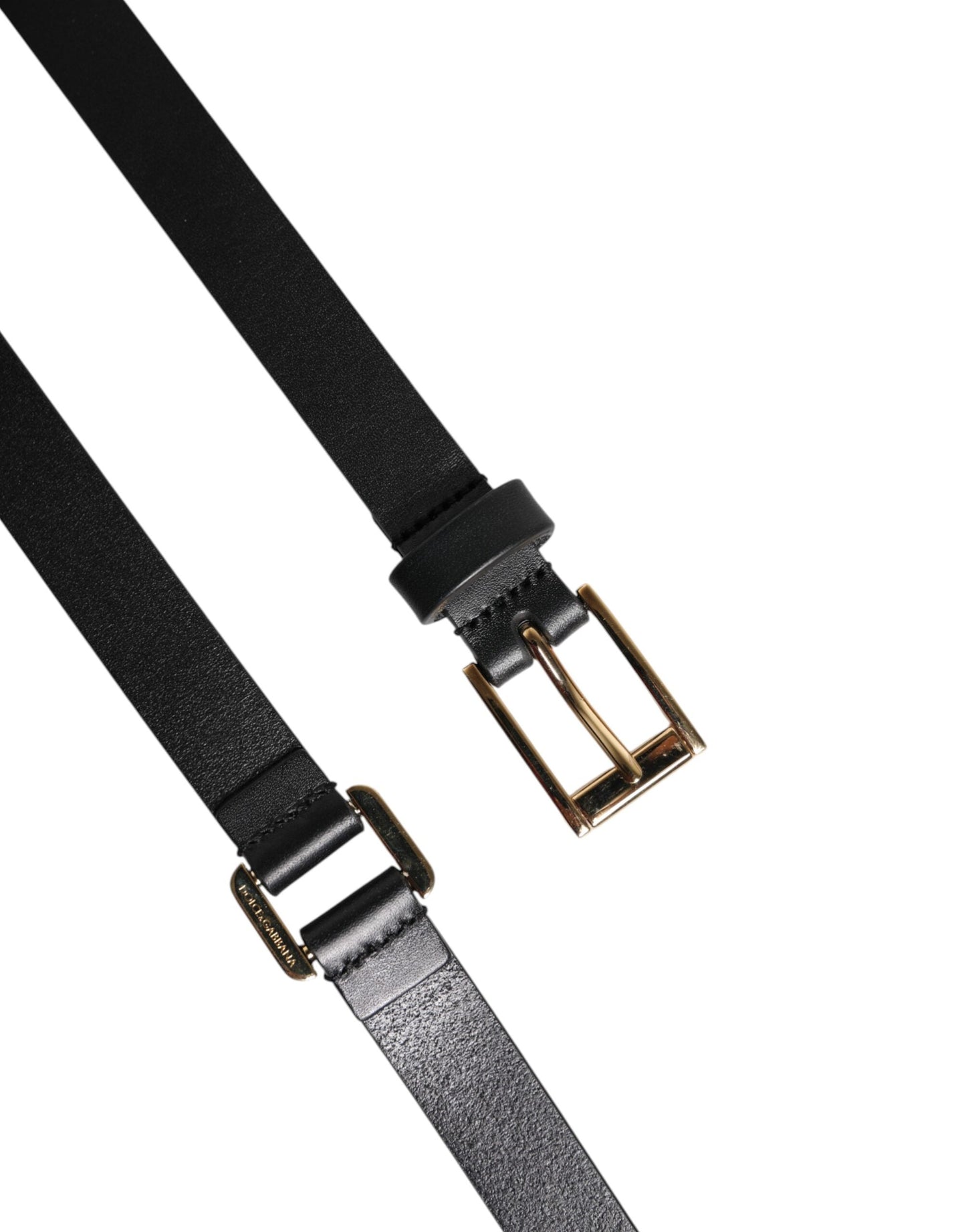 Dolce & Gabbana Black Double Strap Leather Gold Buckle Men's Belt