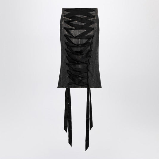 Balenciaga Skirt With Laces In Smoky Grey Denim Women