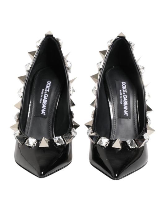Dolce & Gabbana Black Crystals Studs Stiletto Pumps Women's Shoes