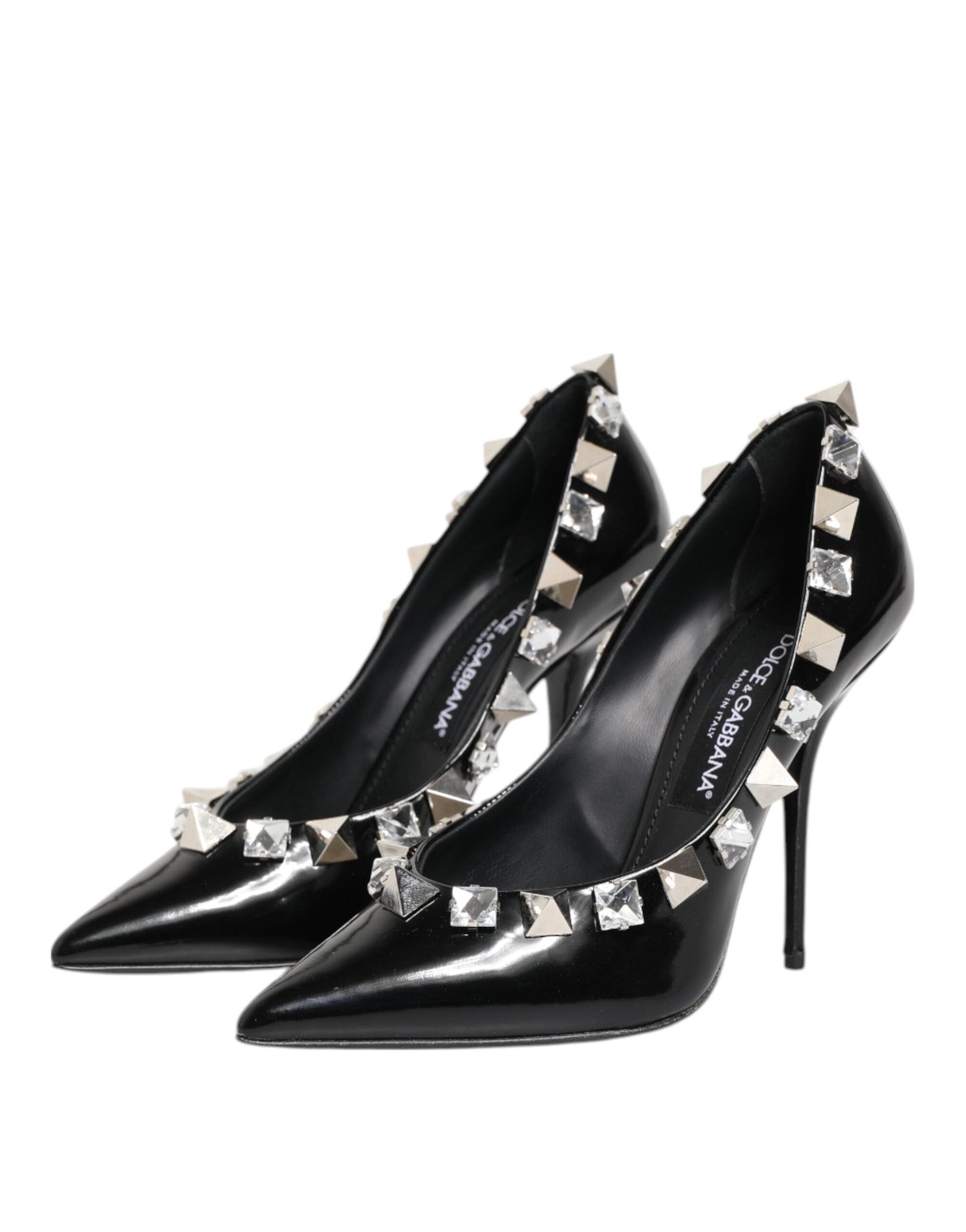Dolce & Gabbana Black Crystals Studs Stiletto Pumps Women's Shoes