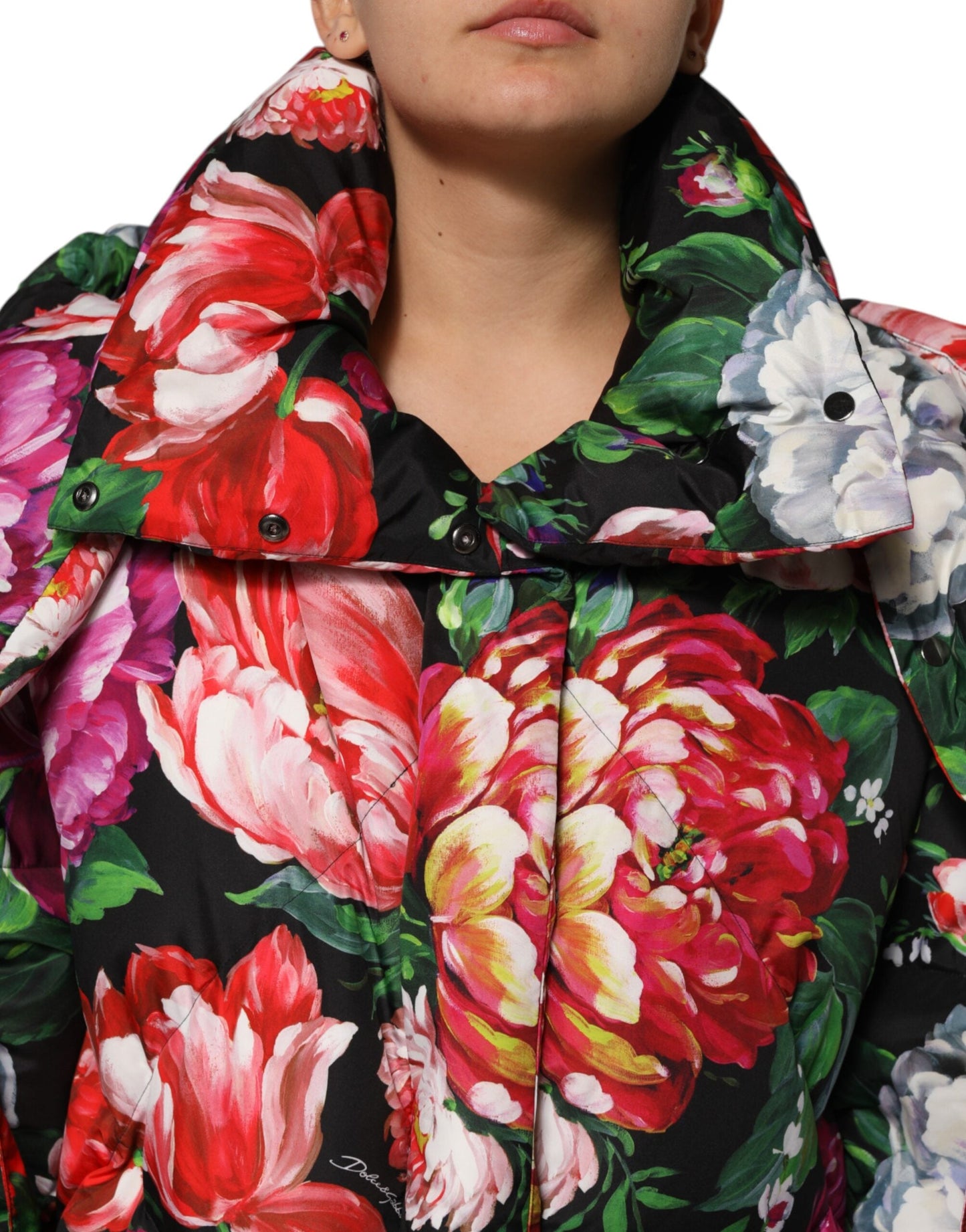 Dolce & Gabbana Multicolor Floral Hooded Puffer Coat Women's Jacket