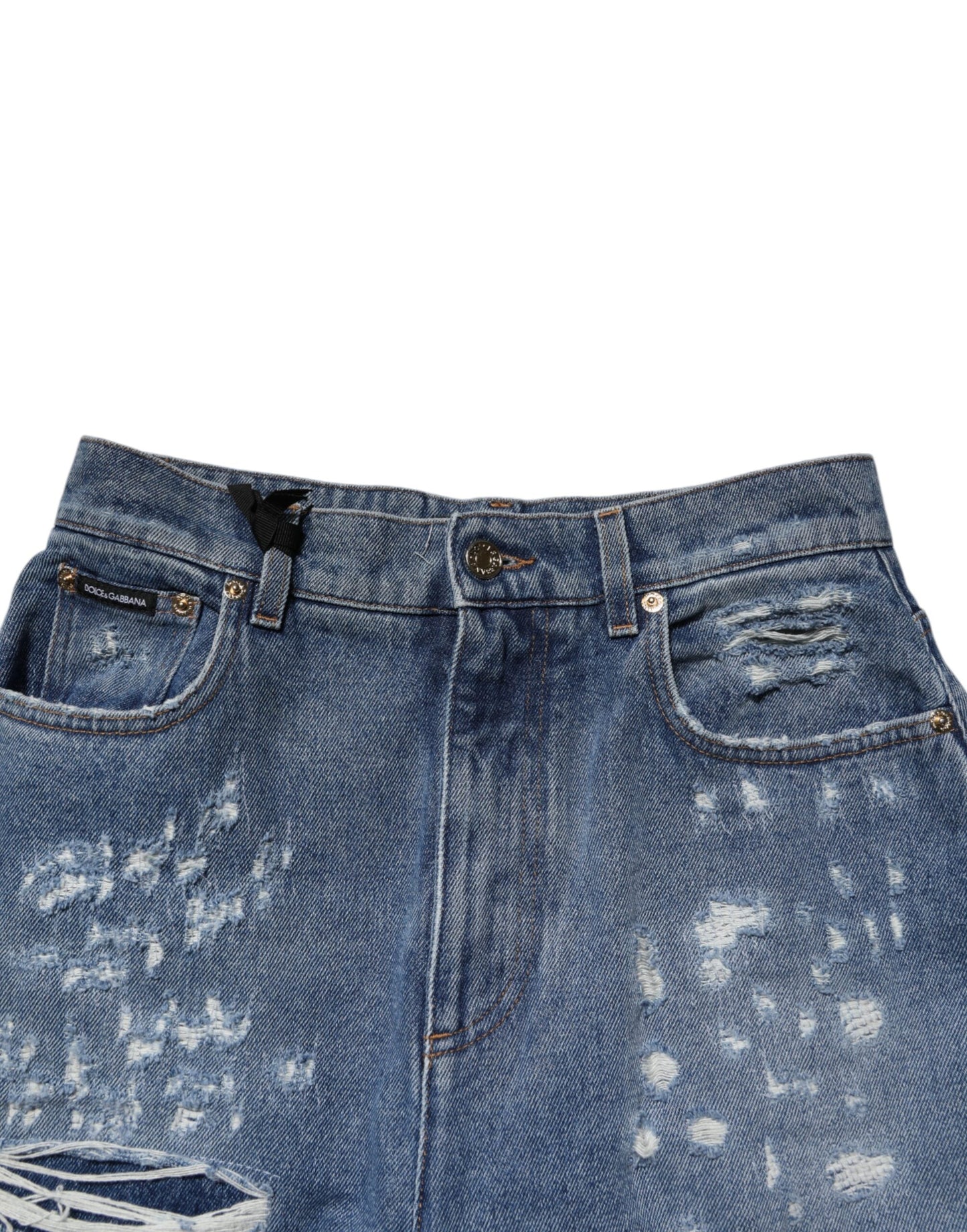 Dolce & Gabbana Blue Tattered High Waist Women Denim Women's Jeans ()