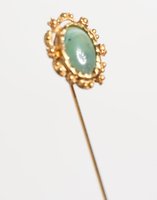 Dolce & Gabbana Gold Tone Green Stone Antique Men Accessory Brooch Men's Pin