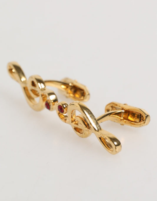 Dolce & Gabbana Gold Musical Note Metal Brass Pin Men Accessory Men's Cufflinks