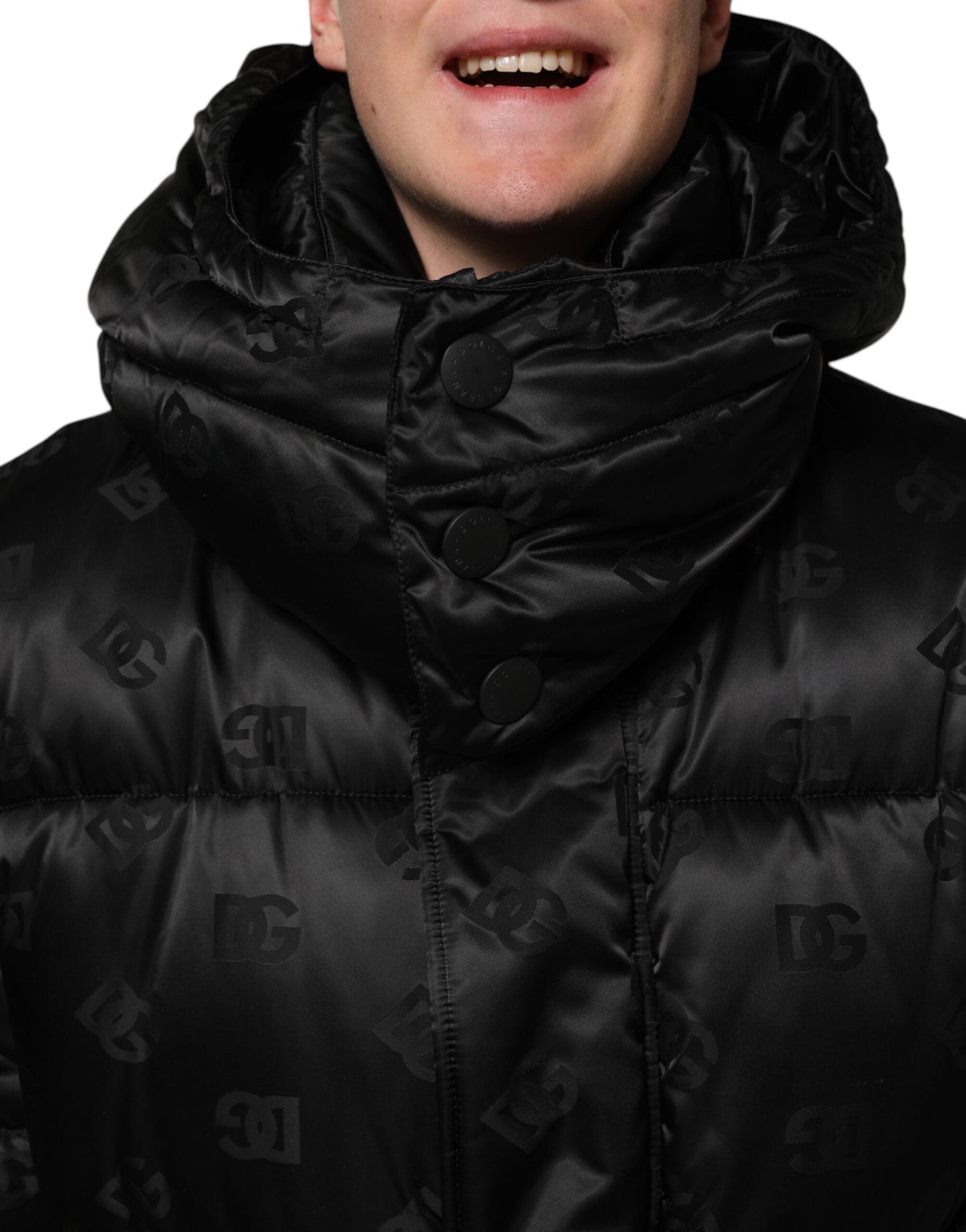 Dolce & Gabbana Black Monogram Logo Puffer Nylon Hooded Men's Jacket ()