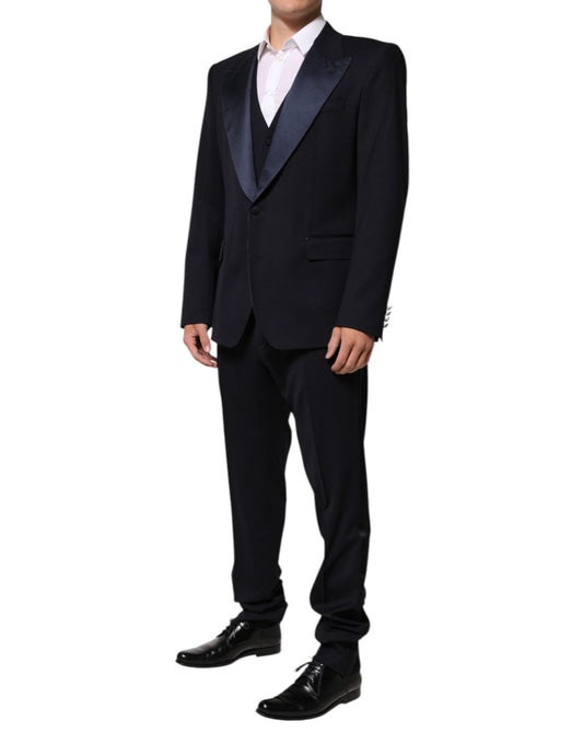 Dolce & Gabbana Black 3 Piece Wool Silk Blend Suit Men's SICILIA ()