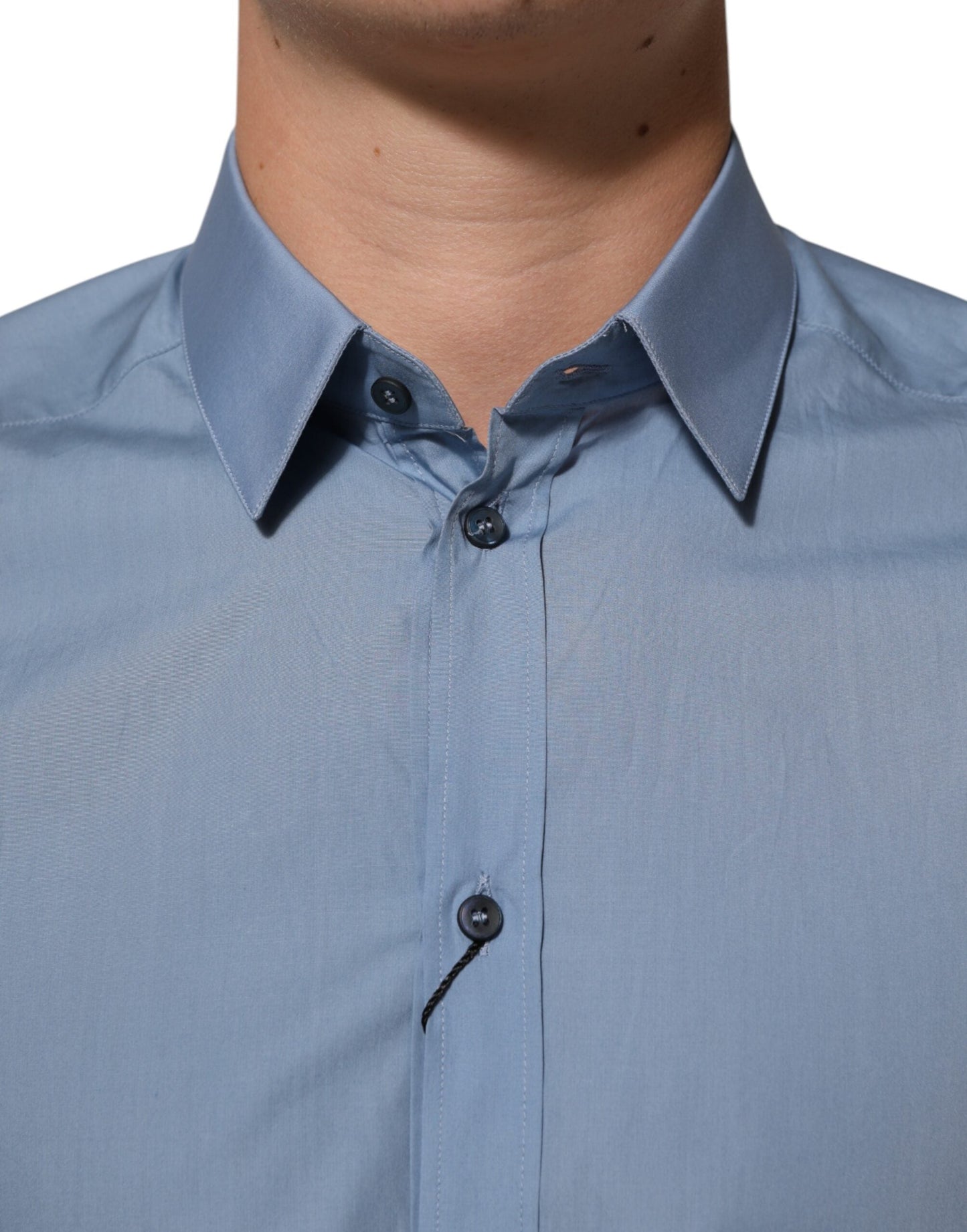 Dolce & Gabbana Blue Cotton Collared GOLD Formal Dress Men's Shirt ()