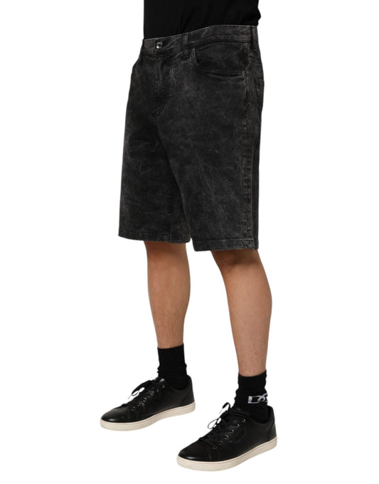 Dolce & Gabbana Black Cotton Mid Waist Denim Men Bermuda Men's Short