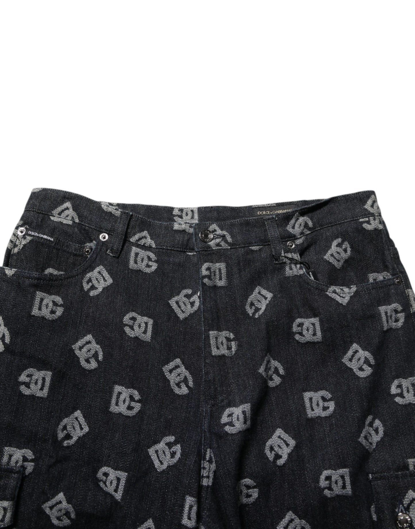 Dolce & Gabbana Black Monogram Denim Cargo Men Bermuda Men's Short