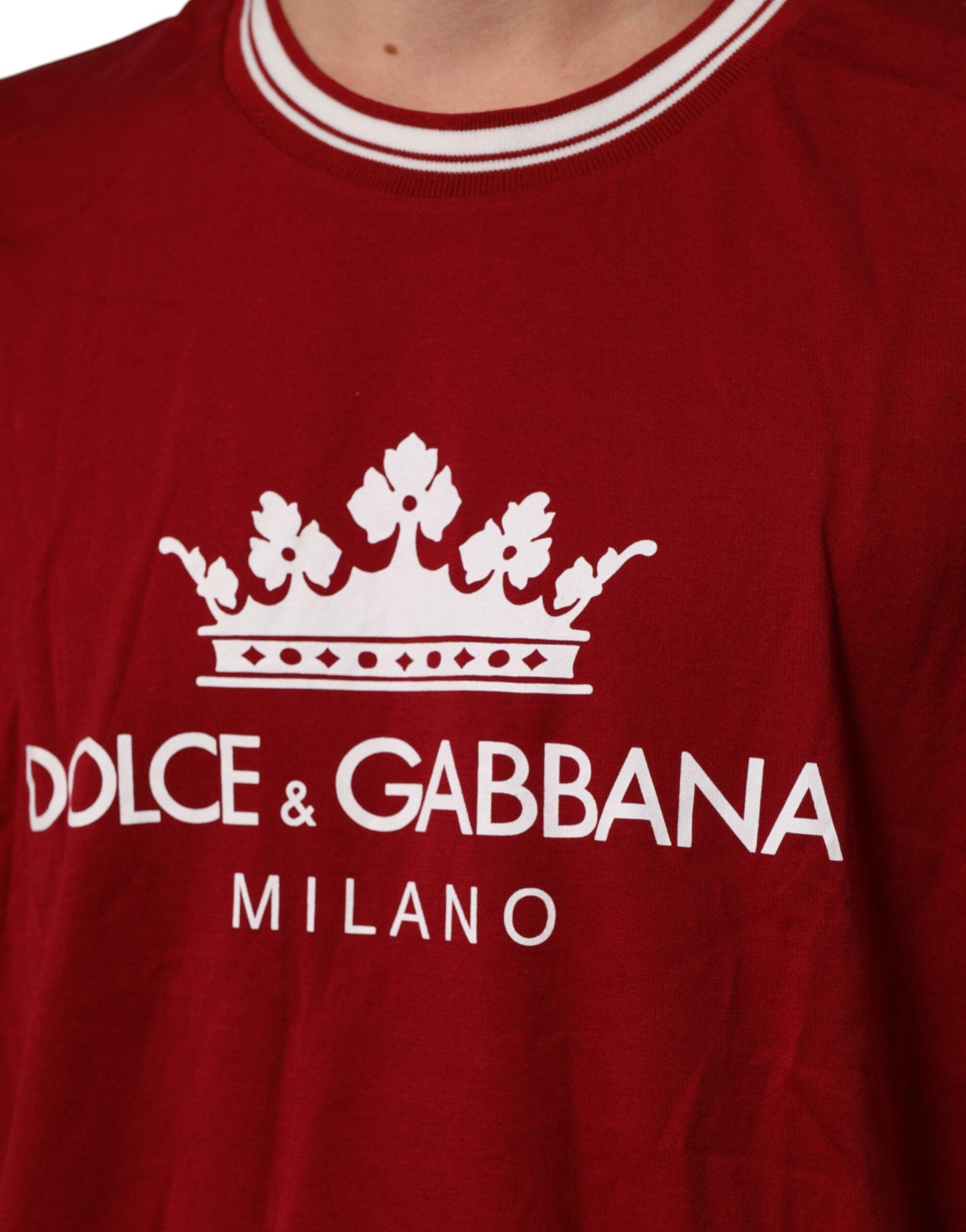 Dolce & Gabbana Maroon LogoCrown Cotton Half Sleeve Men's T-shirt