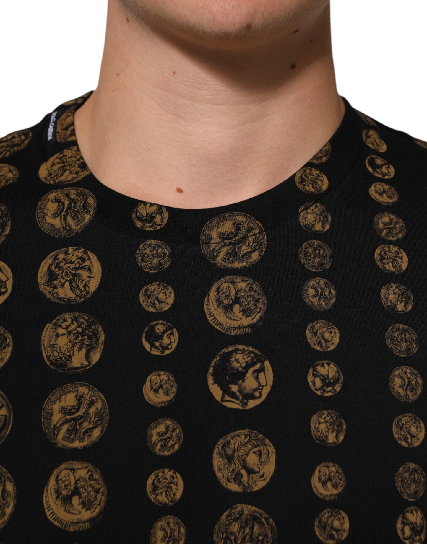 Dolce & Gabbana Black Cotton Coin Print Crew Neck Men's T-shirt ()