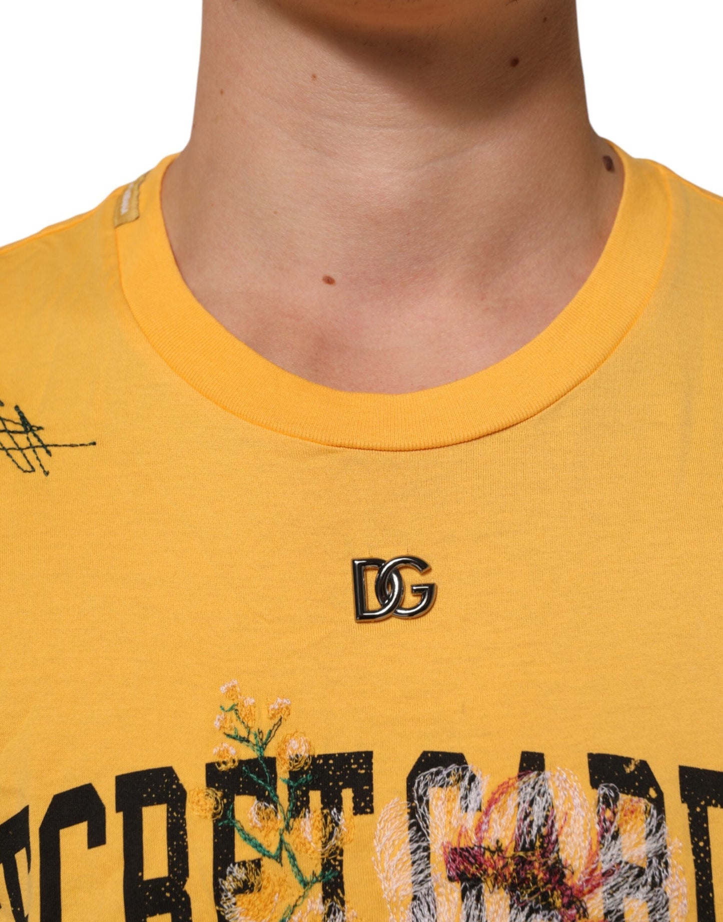 Dolce & Gabbana Yellow Secret Graden Floral Cotton Crew Neck Men's T-shirt ()