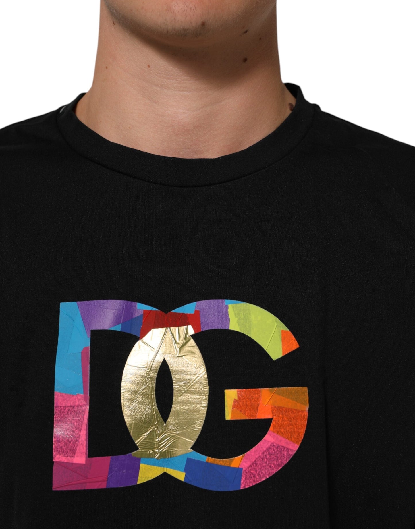 Dolce & Gabbana Black Logo Print Cotton Men Crew Neck Men's T-shirt ()