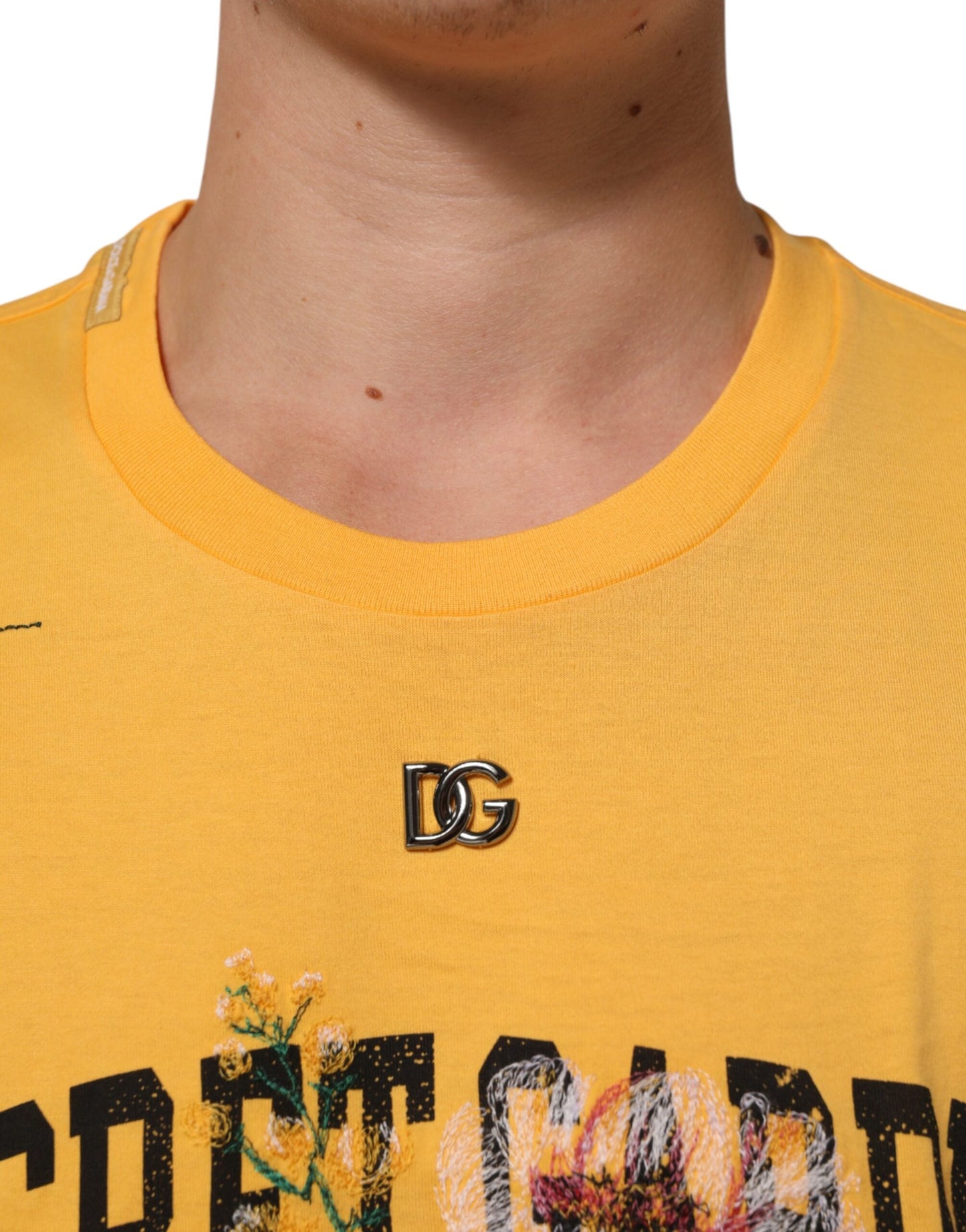 Dolce & Gabbana Yellow Secret Graden Floral Cotton CrewNeck Men's T-shirt