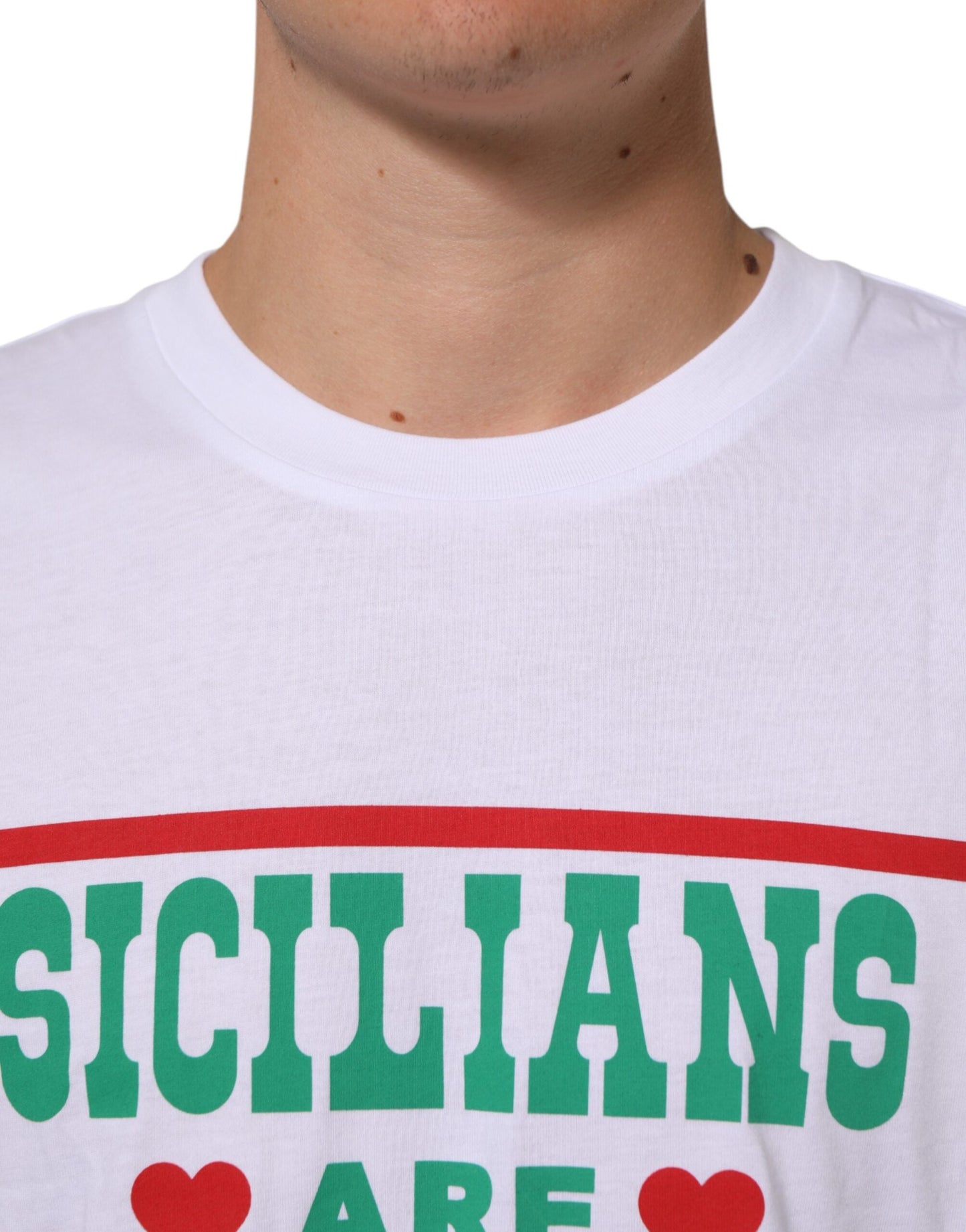 Dolce & Gabbana White Graphic Print Cotton CrewNeck Men's T-shirt ()