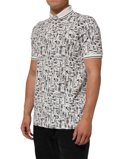 Dolce & Gabbana White Musical Print Collared Polo Men's T-shirt