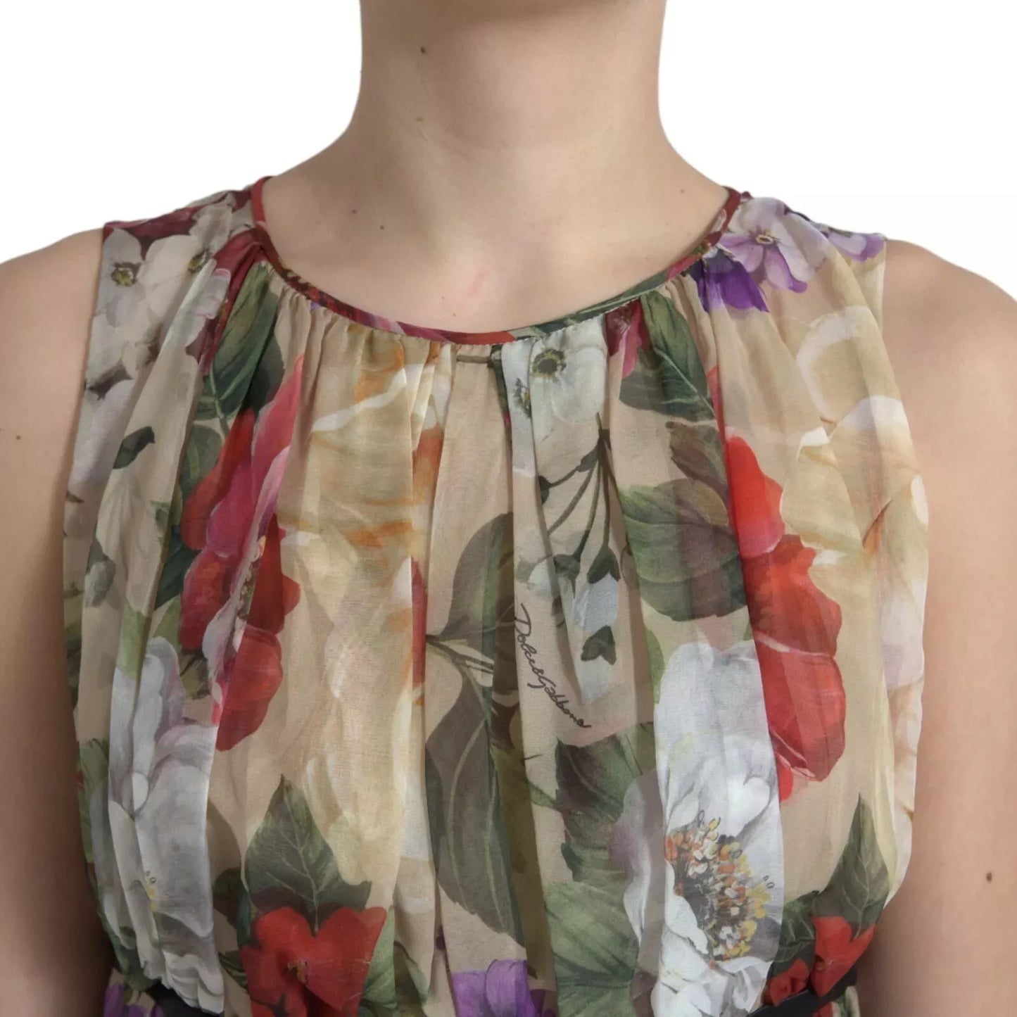 Dolce & Gabbana Beige Floral Sleeveless A-line Mini Women's Dress ()