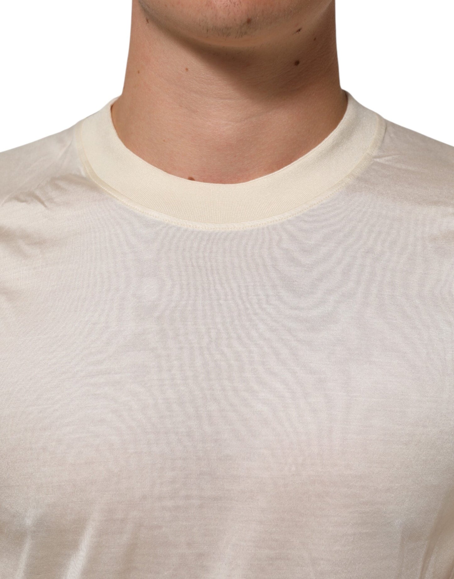 Dolce & Gabbana Off White Silk Crew Neck Short Sleeve Men's T-shirt ()