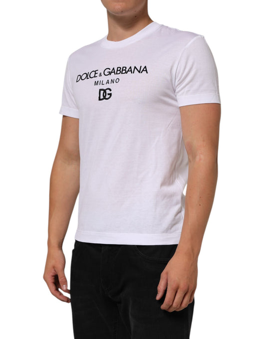 Dolce & Gabbana White Logo Print Cotton Men Crew Neck Men's T-shirt ()