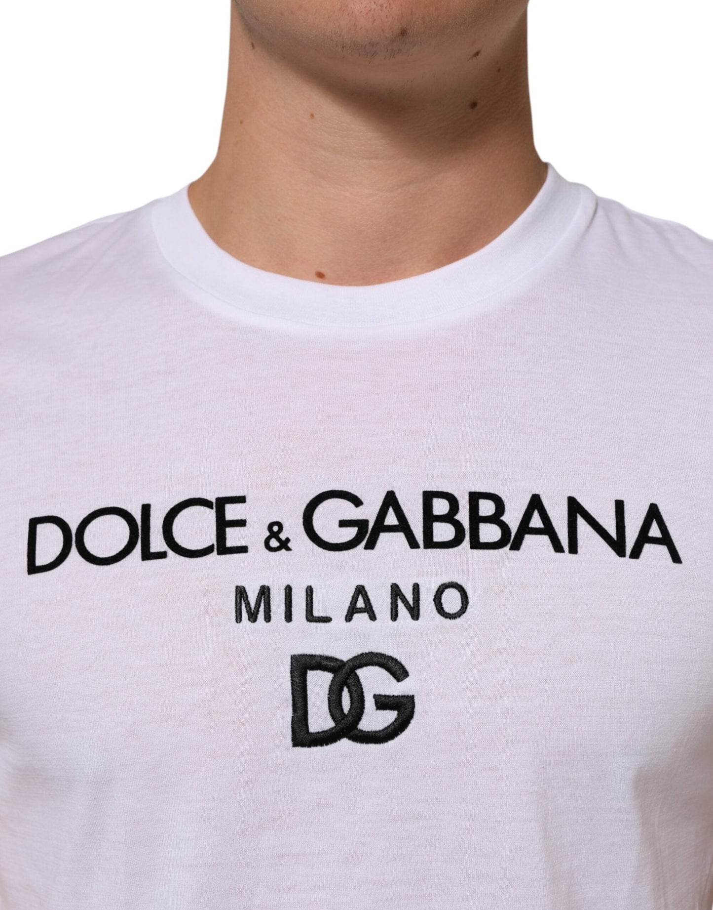 Dolce & Gabbana White Logo Print Cotton Men Crew Neck Men's T-shirt ()