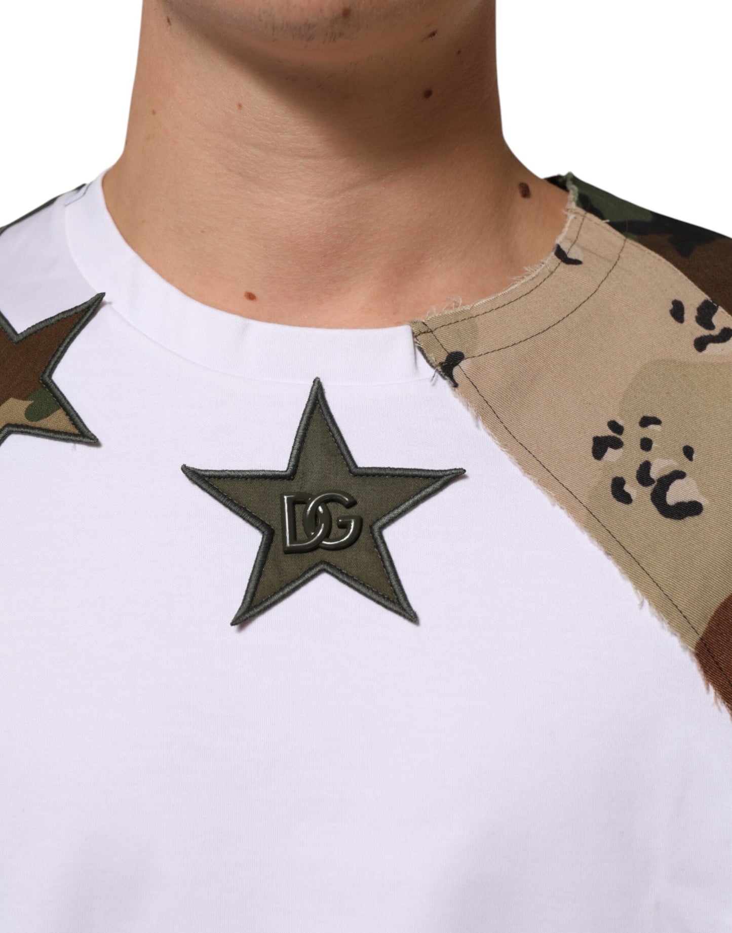 Dolce & Gabbana White Camouflage Patckwork Men Cotton Men's T-shirt