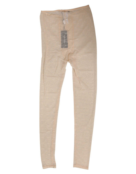 Dolce & Gabbana Beige Nylon Stretch Logo Lace Leggings Women's Underwear