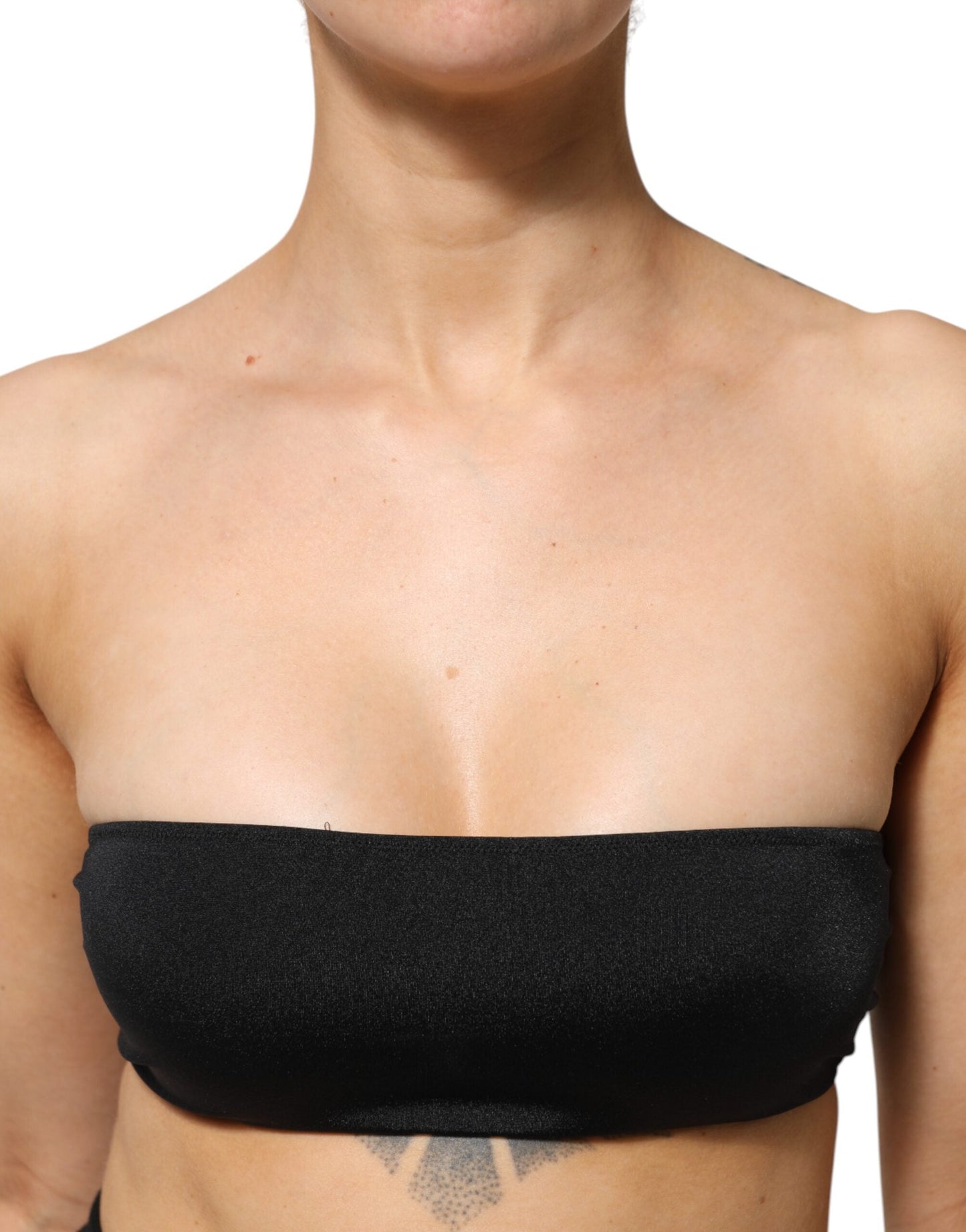 Dolce & Gabbana Black Nylon Blend Bandeau Strapless Tube Women's Top