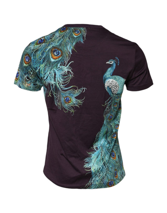 Dolce & Gabbana Violet Peacock Feather Men Crew Neck Men's T-Shirt