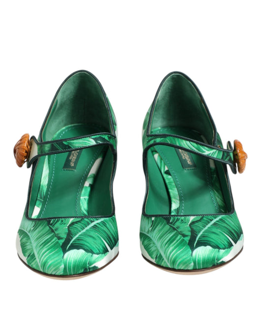 Dolce & Gabbana Green Silk MARY JANES Leaf Sandals Women's Shoes