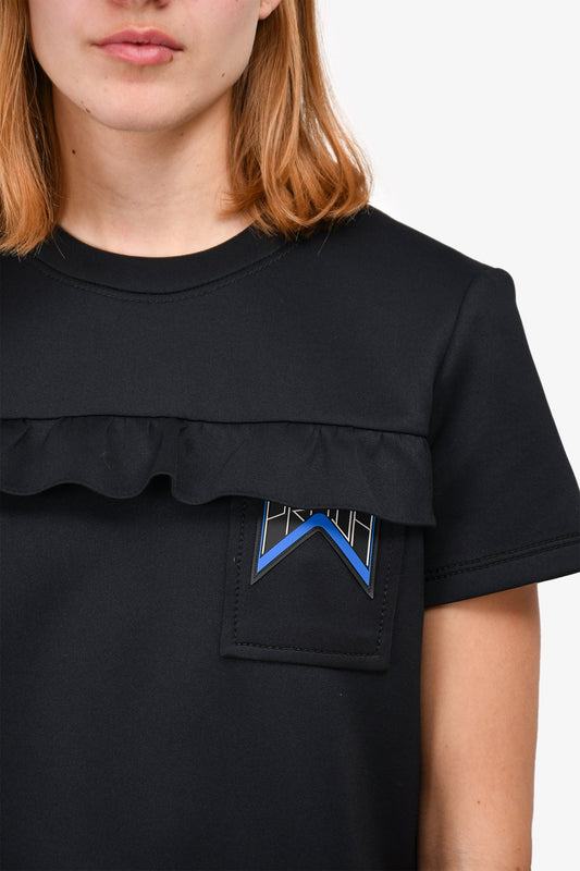 Prada Black Ruffled Logo Pocket Top Size 42