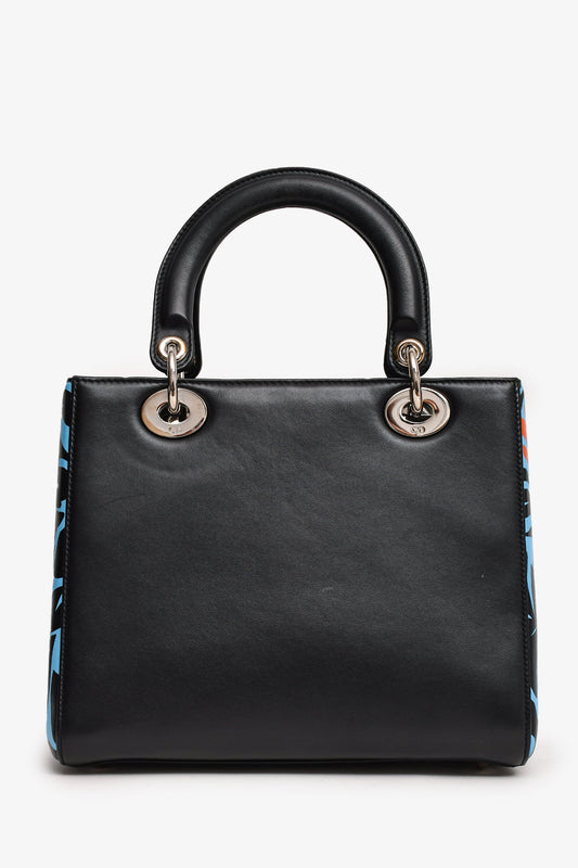 Christian Dior 2016 Black/Blue Leather Floral Printed Lady Dior