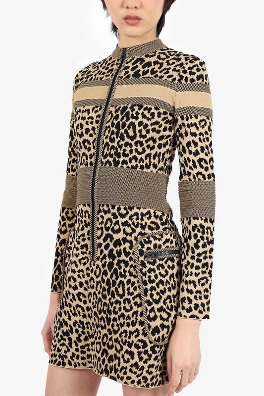 Christian Dior Leopard Print Zip-Up Long Sleeve Dress Size 2