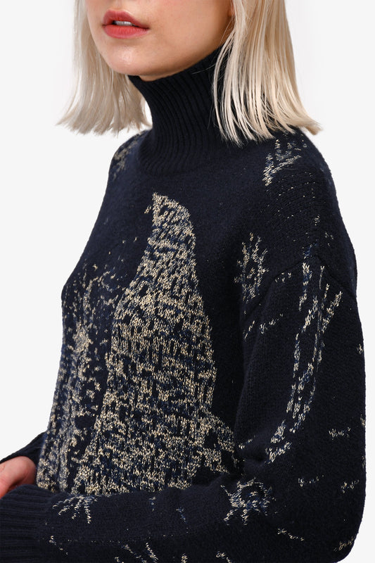 Christian Dior Navy Cashmere Moon Turtleneck Size 2