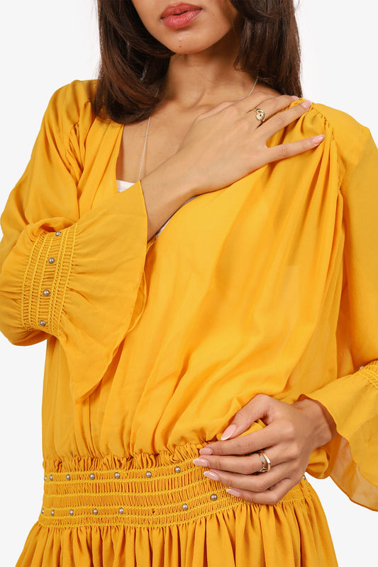 Saint Laurent Orange Ruffle Skirt Stud Detail Dress Size 40