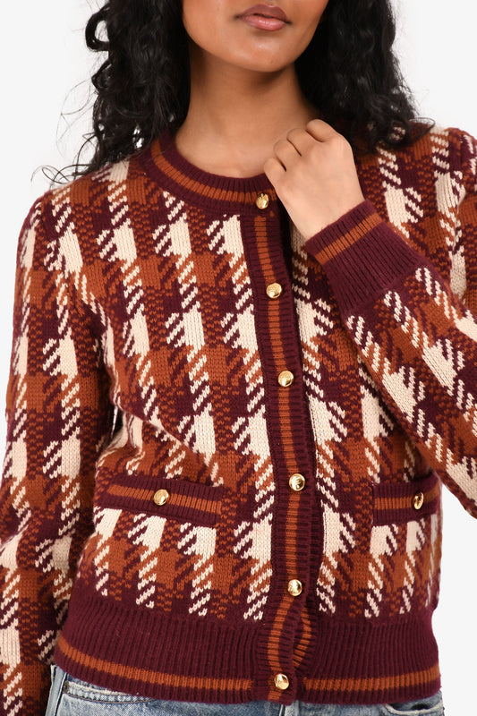 Prada 2024 Red/Brown Wool Plaid Sweater Size 38