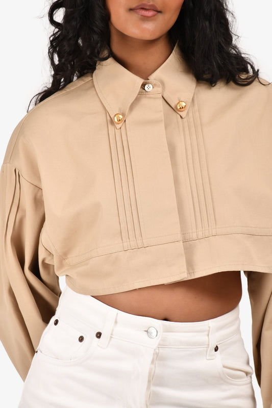 Prada 2023 Beige Cotton Poplin Cropped Jacket Size 38