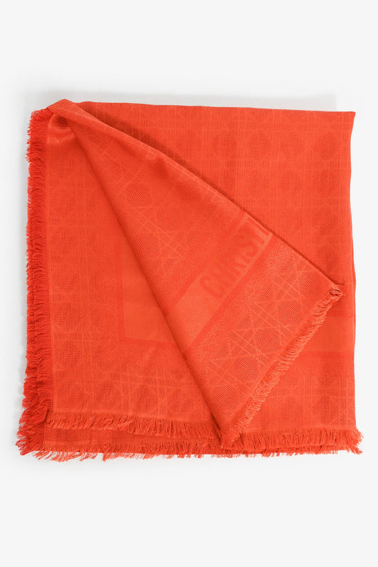 Christian Dior Orange Silk/Wool Jaquard Logo Shawl