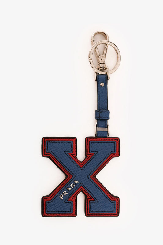 Prada Blue/Red Saffiano Leather 'X' Key Chain