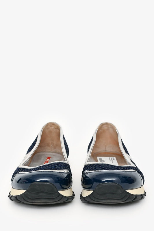 Prada Navy/Silver Metallic Leather Sneaker Pumps Size 41