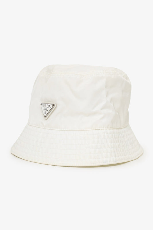 Prada White Re-Nylon Bucket Hat Size S