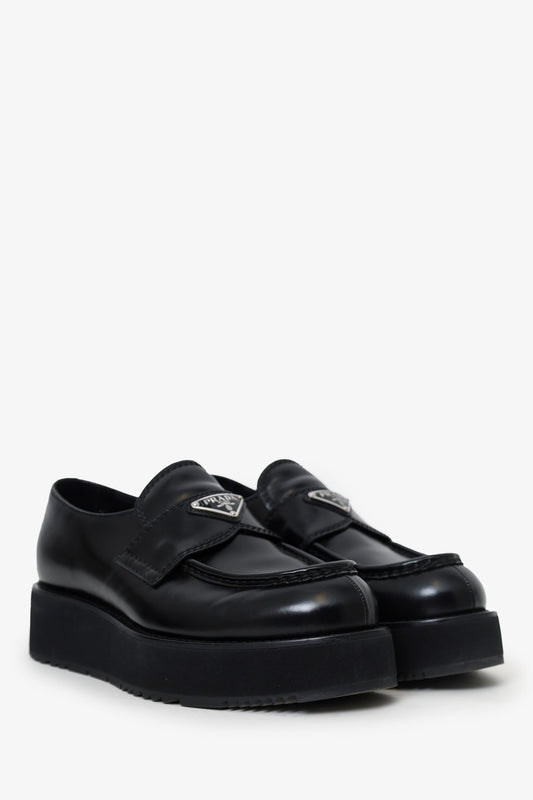 Prada Black Leather Brushed Loafers Size 41