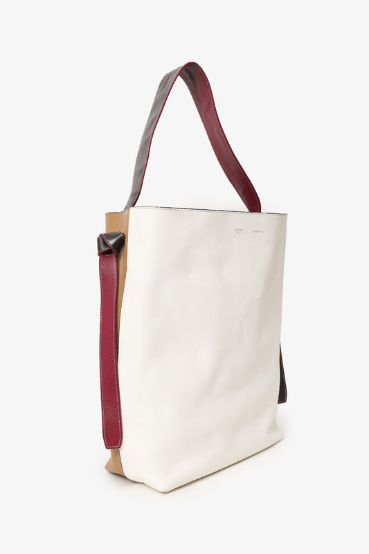 Celine Beige/White Leather Twisted Cabas Bag